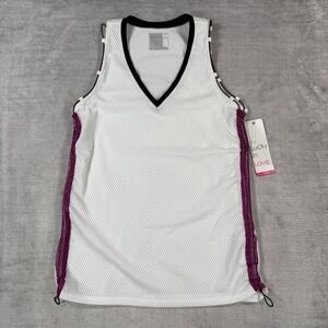 Lucky in Love Shirt Womens Small White Purple Mesh V Neck Tank Top Vaportex